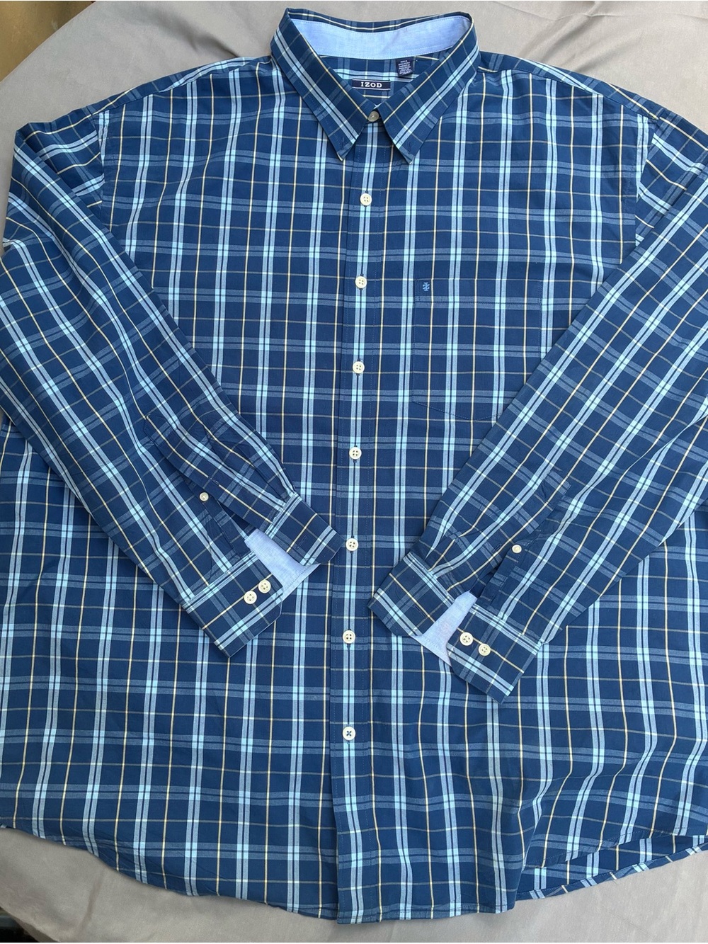 Izod Navy and Light Blue Plaid Button-Down Shirt